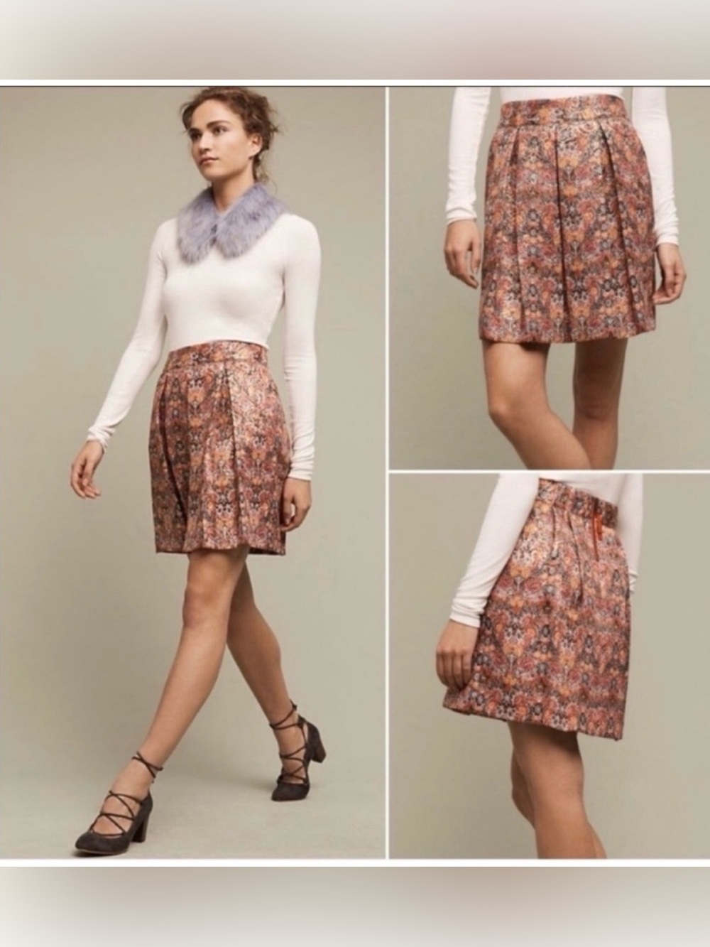 Maeve Anthropologie Rosia Women’s Sz M Pleated Patterned Metallic Mini Skirt